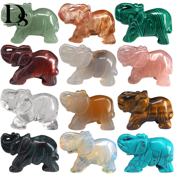 12Pcs Natural Quartz Elephant Figurine Carved Crystal Agate Chakra Longevity Charms Crafts Healing Specimen Wedding Party Gifts Decoration