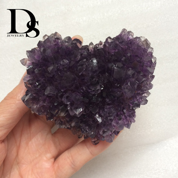 220g Uruguay Amethyst Geode Clusters Heart Purple Crystal Flower Heart Drusy Points Wands Quartz Craftsdecoration Gift spiritual healing