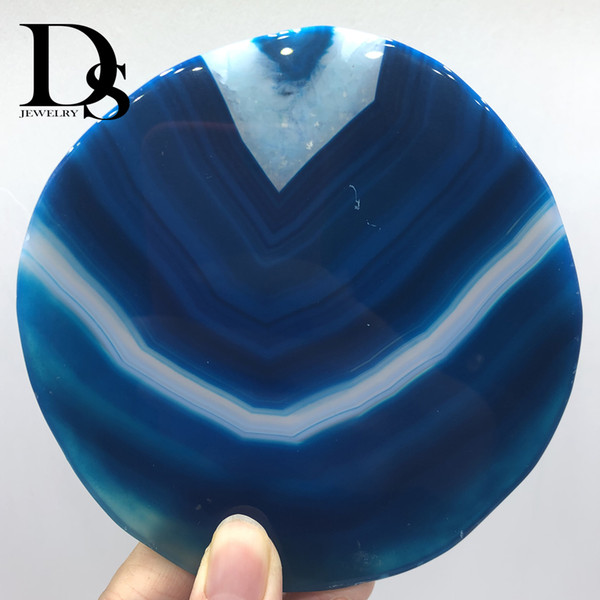 10-12cm Natural Blue Agate Coasters Geode Slice adiabatic Cup Mat Crystal Plate Round Coaster For Dish Display Table Decoration