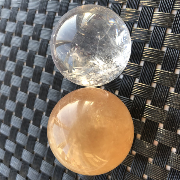 DHX SW natural clear quartz crystal sphere yellow orange calcite ball meditation reiki healing iceland gemstone free shipping