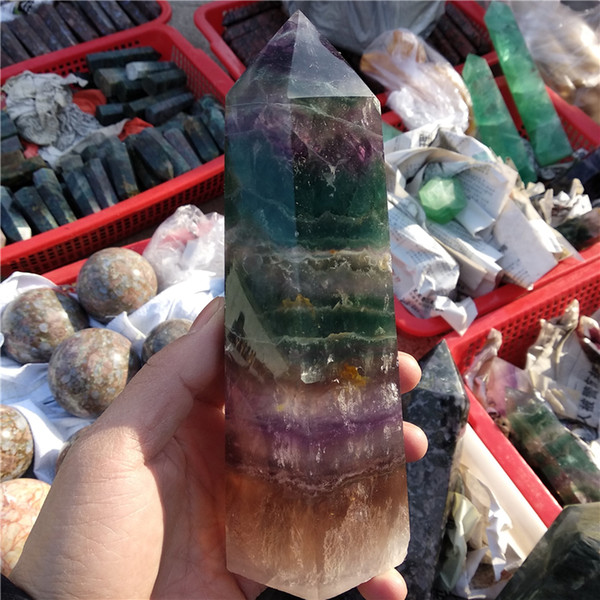 DHX SW large more 10 cm natural colorful striped fluorite wand point reiki healing crystal gemstone remove negative energy Decor