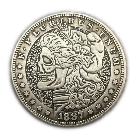 US 1921 Morgan Dollar With Pirate Captains skull zombie skeleton Hand Carved Copy Coins High Quality