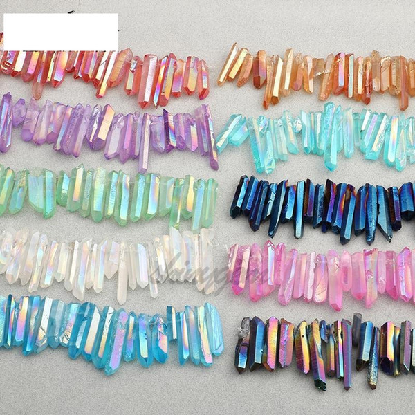 50g 13-15pcs Titanium Clear Quartz Pendant Natural Raw Crystal Wand Point Rough Reiki Healing Prism Cluster Necklace Charms Craft