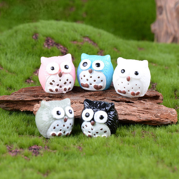 5colors Artificial Birds Owl Fairy Garden Miniatures Mini Gnomes Moss Terrariums Resin Crafts Figurines For Garden Decor DHL Shipping Free