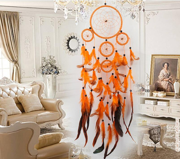 5 Rings Dream Catchers Net Wall Hanging Home Garden Car Native Dream Catcher Feathers Hanging Decoration Gift Room Decor