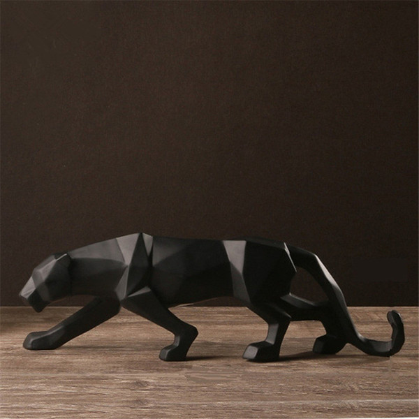 Resin Abstract Black Panther Sculpture Figurine Handicraft Home Desk Decor Geometric Resin Wildlife Leopard Statue Craft