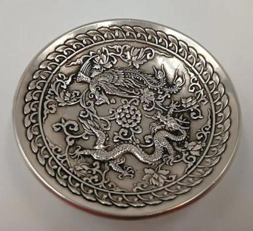 Chinese Old cupronickel Handmade Carved dragon and phoenix dish