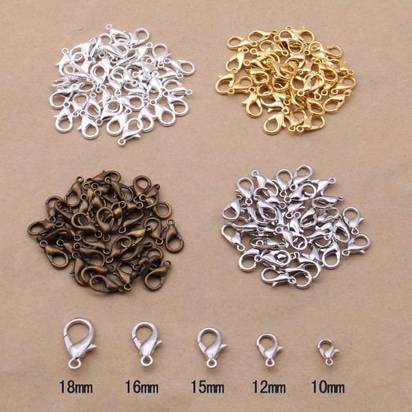 DIY Necklace Buckle Alloy Lobster Clasp Necklace Bracelets Buckle Hanging Buckles Boxed DIY Jewelry Accessories 10/12/15/16/18mm