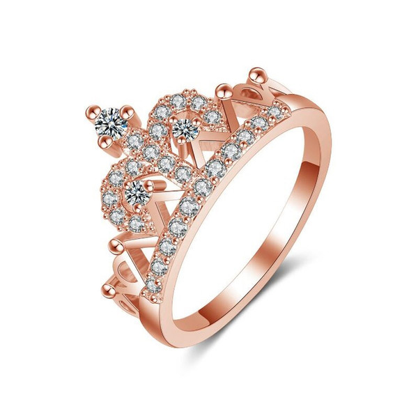 2018 Hot Sale Korean Queen Rose Gold Crown Ring Women Zircon Cute Beautiful Wedding Party Jewelry Compatible With Pandora Element Wholesale