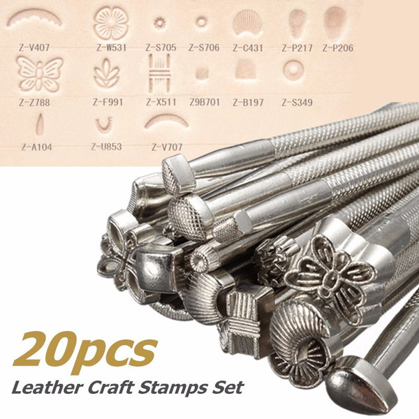 20pcs DIY Alloy Metal Leather Working Saddle Making Tools Set Carving Leather Craft Stamps Set Leathercraft Staming Solid Metal