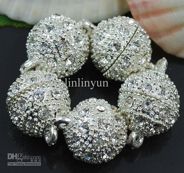 Free Shipping 10MM Crystal Magnetic Round Ball Silver Plated Clasps Jewelry Findings