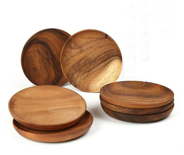 15CM DIY Craft Wood Round Brown Tea Coffee Fruits Serving Tray Tableware Storage Tray Dish Dessert Plate