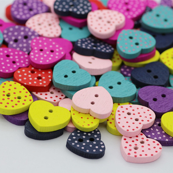 Free shipping by dhl 100 Pcs 15mm Mixed Polka Dot Heart Wood Wooden Sewing Buttons Craft Scrapbooking lin3403