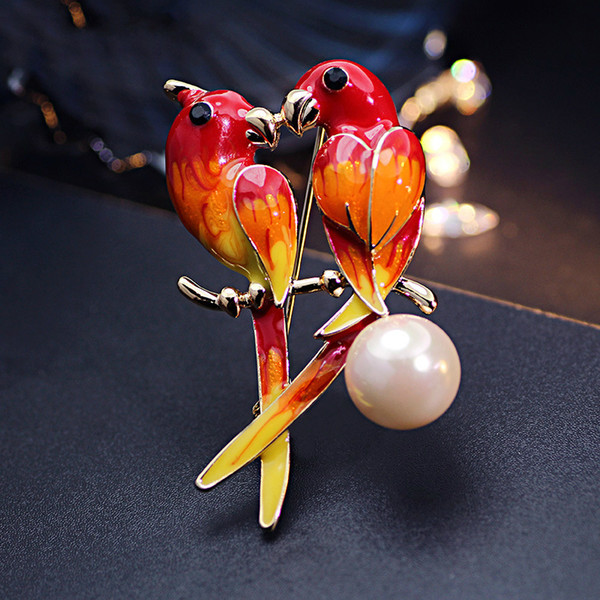 Crystal Pearl Parrot Brooch Colorful Brooch Pins Delicate Lapel Pin Boutique Broch