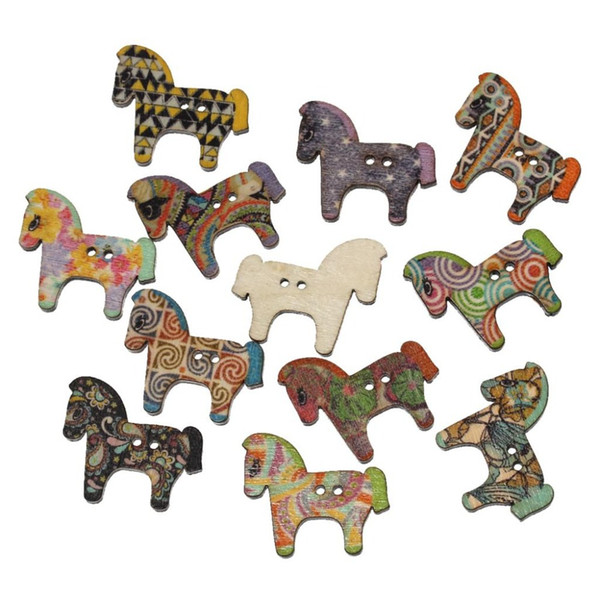 lovely Horse painted Wood decorative Buttons Random Mixed 30x25mm Scrapbooking Craft Sewing Supplies MT0292