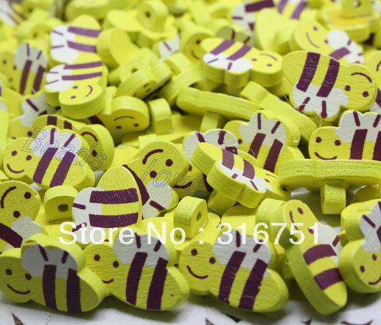 Free Shipping 50pcs Mixed bees Wood Sewing Buttons Scrapbooking 12*20mm Knopf Bouton (W02279)