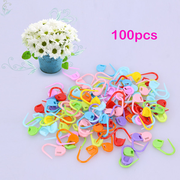 100pcs/lot Mix Color Plastic Knitting Tools Locking Stitch Markers Crochet Latch Knitting Tools Needle Clip Hook