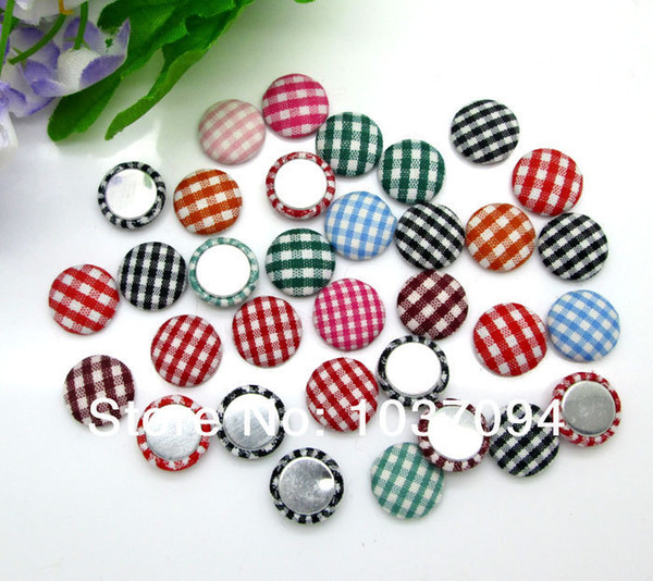 200pcs Round Fabric Covered Button Flatback Grid Cloth Button Jewelry Accessories for Handmade DIY Garment 12mm