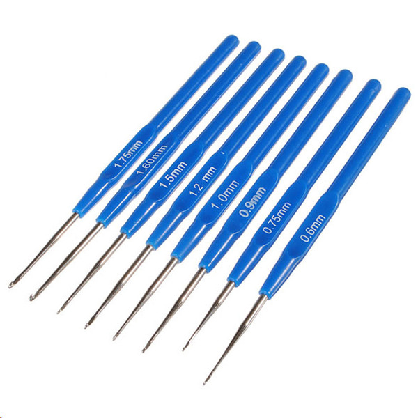 8pcs/Set Meal Crochet Hook Knit Knitting Needle Weave Craft Tip Yarn Blue Plastic Sewing Tools 0.6-1.75mm