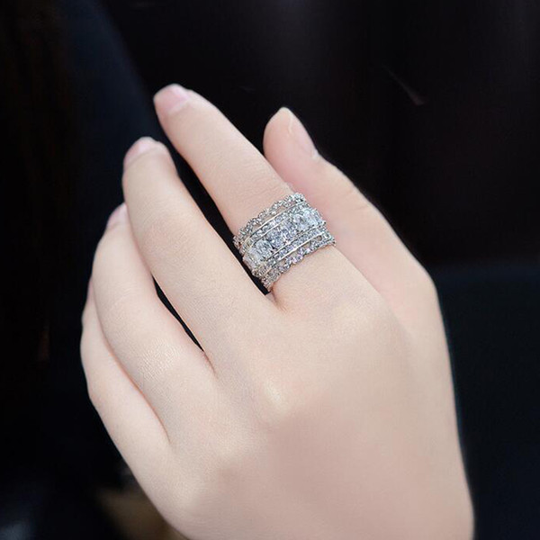 2018 Wedding Ring For Women Vintage 10kt White Gold Filled With Inlay AAA CZ Simulated Crystal Diamond Valentine Gift