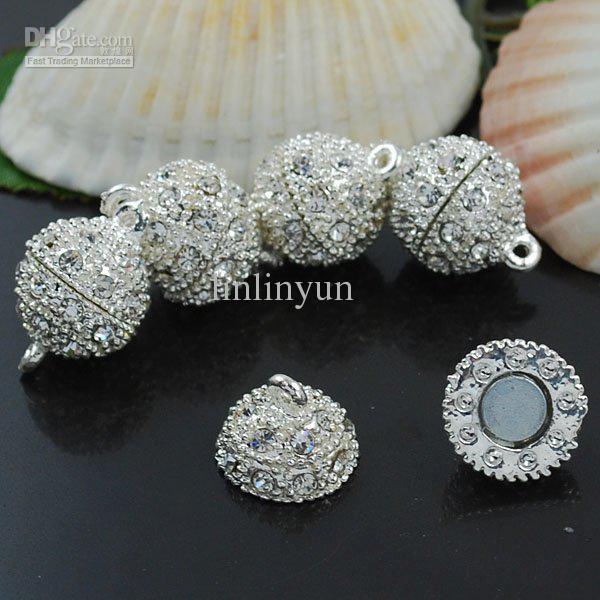 Free Shipping 8MM Crystal Magnetic Round Ball Silver Plated Clasps Jewelry Findings