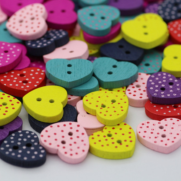 Free shipping by dhl 100 Pcs 15mm Mixed Polka Dot Heart Wood Wooden Sewing Buttons Craft Scrapbooking lin3401