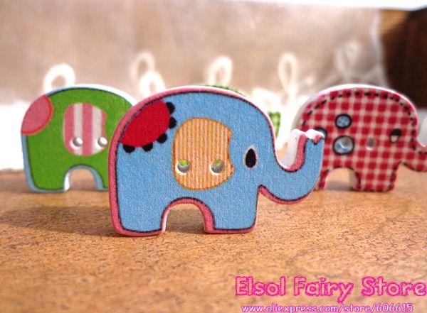 Wholesale(300pcs/lot) Cute Elephant Button, Fashion Elephant Beads, Sewing Button,Elephant Wood Button