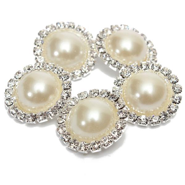 New Arrival 5 Pcs Bling Rhinestone Ivory Pearl Silver Tone Shank Round Button Sewing Craft order<$18no track