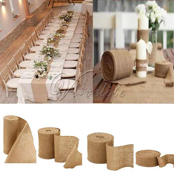 10Meter Natural Jute Hessian Burlap Ribbon Roll Burlap Table Runners Wedding Party Chair Bands Vintage Home Decor 4 Size