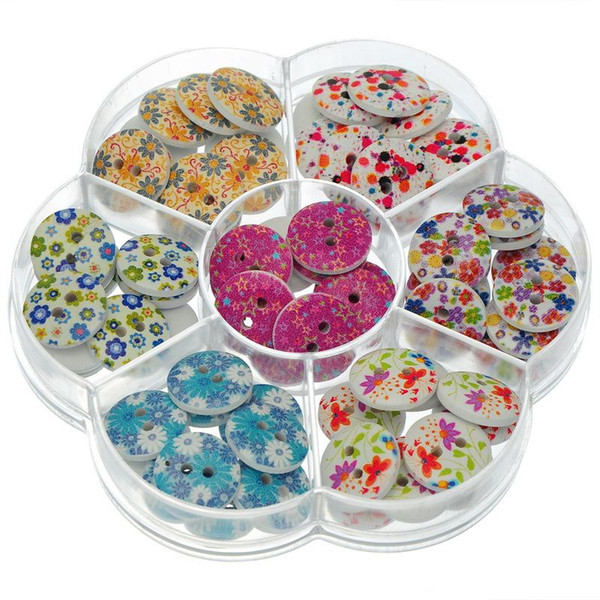 1Box Mixed Flower Round Natural Wooden Buttons Scrapbooking Sewing Accessories DIY Crafts Kit Christmas Decorative Buttons