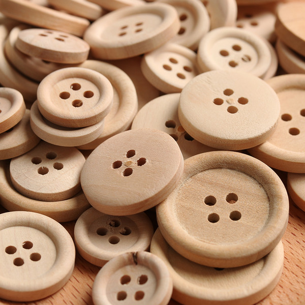 Hot 50 Pcs/Set Mixed Wooden Buttons Natural Color Round 4-Holes Sewing Scrapbooking DIY Buttons Sewing Accessories