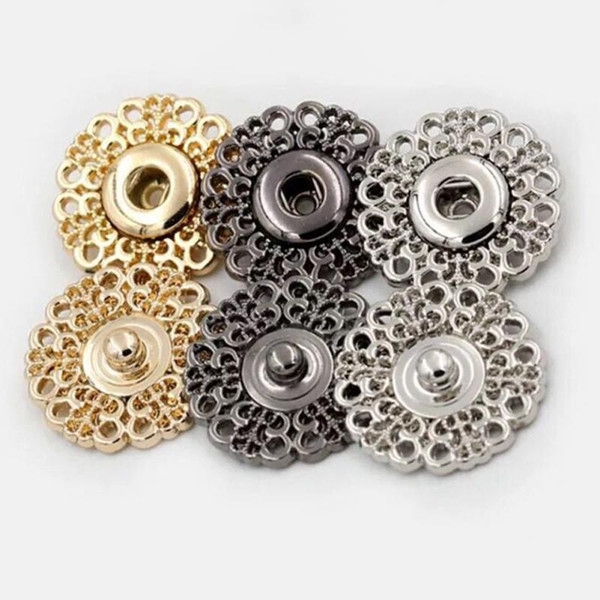 Metal Snap Button 18mm Clasp buttons Hollow flower Invisible Coat Buttons Fashion Sewing Clothing Suit buckle Gold Silver 10pcs