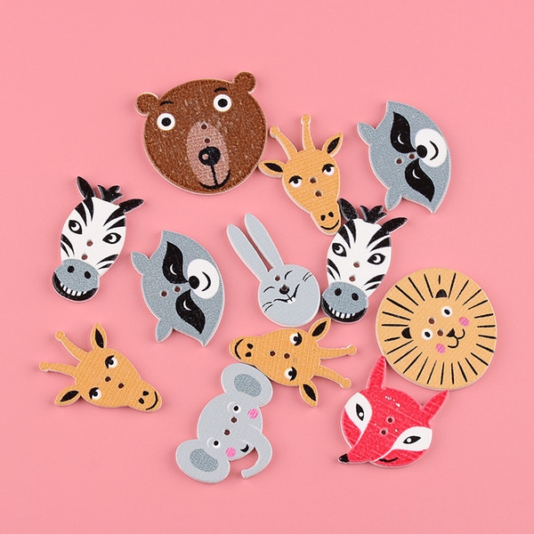 50pcs/Set Mixed Color Wooden Buttons Cute Animal Partten Sewing Buttons Decoration Crafts Scrapbooking DIY Button