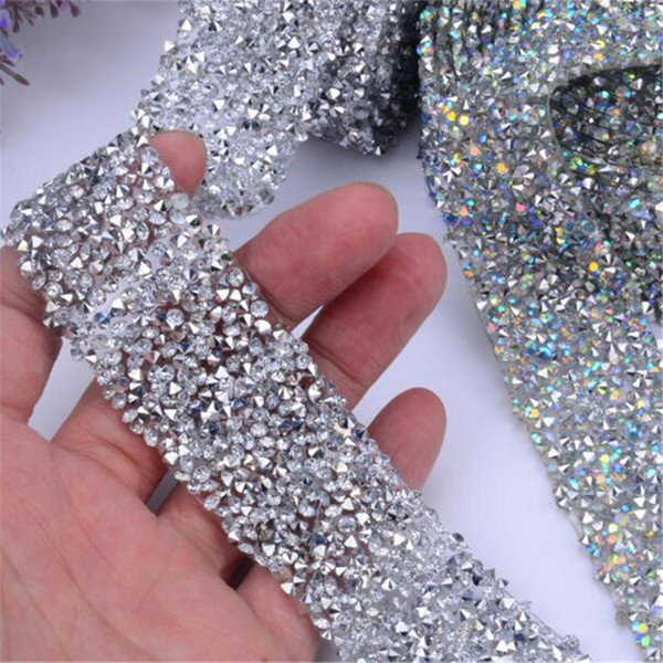 hot fix 1 Yard strass crystal Hot Fix Glitter dress Rhinestones Motifs Ribbon iron on patches applique hotfix 3cm