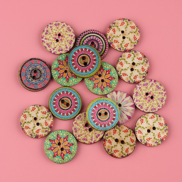 50 PCS Vintage Wooden Round Shape Buttons Sewing Clothings Handmade DIY Crafts Scrapbooking