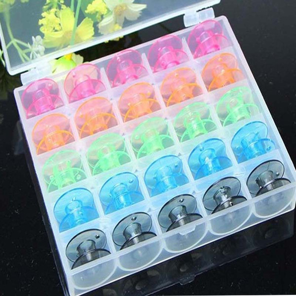 25Pcs Colorful Plastic Empty Bobbins Sewing Machine Spools Case Storage Box for Sewing Machine E2shopping