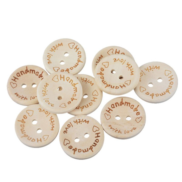 50PCs 2-hole Wooden Buttons Handmade With love DIY Crafts Scrapbooking Sewing Accessories Decorative Buttons 1.5cm/2cm/2.5cm Dia