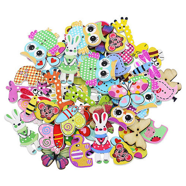 HOT Sell!!! 50Pcs Mixed Animal Shape 2 Holes Wooden Buttons Sewing Craft Clothing Scrapbooking DIY Clothing Wooden Buttons Hot