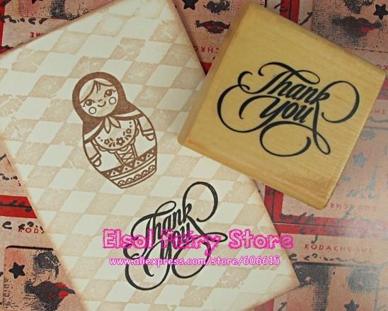 Wholesale (60pcs/lot) 4x4cm Thank you wood gift stamp