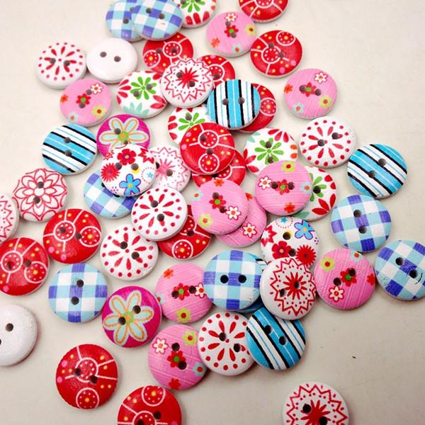 50pc Colorful 15mm 2Hole natural button kid baby children Wooden Buttons for Scrapbooking Crafts DIY Clothing sewing Accessories