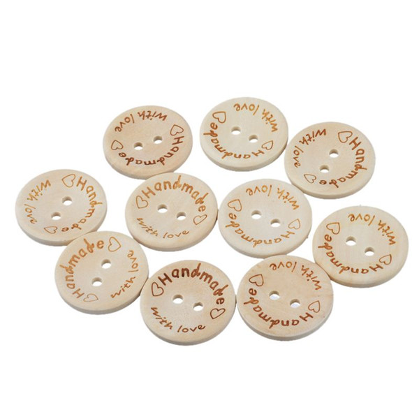 50PCs Natural Color Wooden Buttons Handmade Letter Love Scrapbooking For Wedding Decor 15mm/20mm/25mm