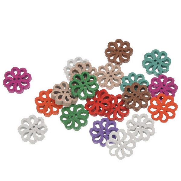 2017 New 50PCs Christmas Festival Mixed Colors Two Holes Wooden Hollow Flower Buttons