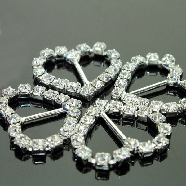 Wholesale 100pcs/lot 21*20mm Clear Rhinestone Buckle Heart For Wedding Invitation Diamante Ribbon Sliders