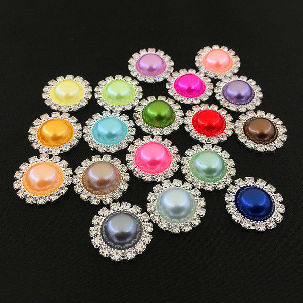 High Quality 18Colors 18MM Pearls Rhinestones Crystal DIY Wedding Decoration Buttons Sewing Accessories