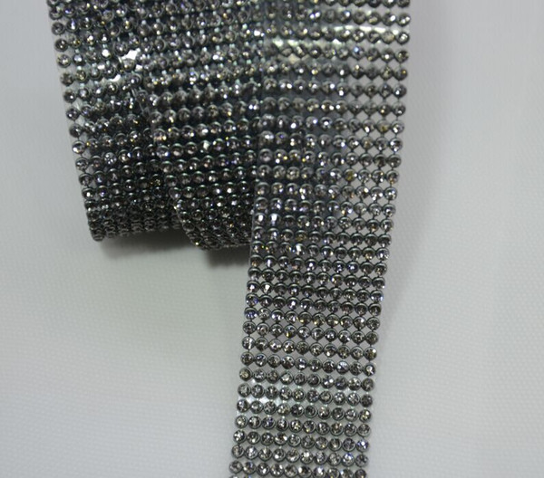 Free Shipping 5 Rows hotfix Rhinestone Mesh Trim Black Diamond Crystal in black Base for Bridal Dress,Cake,Wine and Wedding