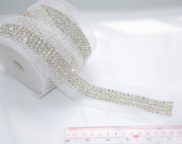 Wedding cake rhinestone banding,4rows1yard/lot clear rhinestone with silver base white fabrice stage sew on patches chain