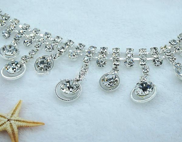 Crystal rhinestone tassel clear chain applique bridal dress trim,1Yd/lot,sew on garment craft banding