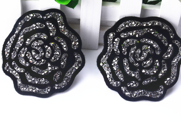 Factory outlet Black flower pile Hotfix Rhinestone motifs 15pcs/lot iron on transfer Applique patches forclothing shoebags craft