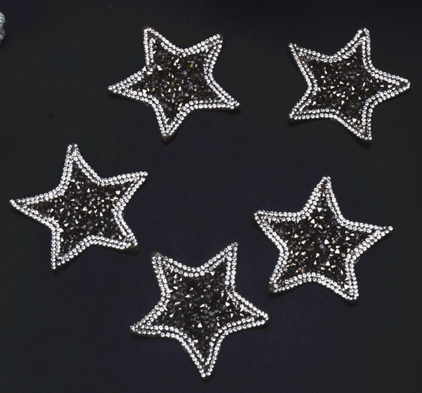 25pcs/lot Black diamond five-pointed star Hot Fix Crystals Motifs Heat Transfer rhinestone Strass Stones Applique clothesPatches