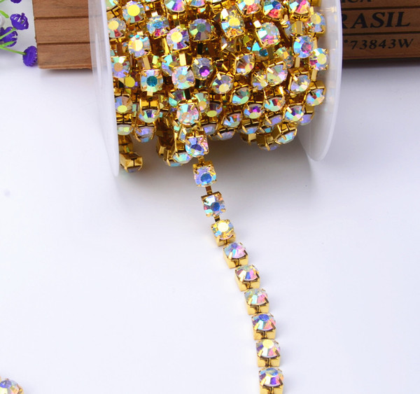 free shipment,ss38 8mm AB color close rhinestone strass cupchain,5yards/lot,diy wedding dress rhinestones trim,crystal applique